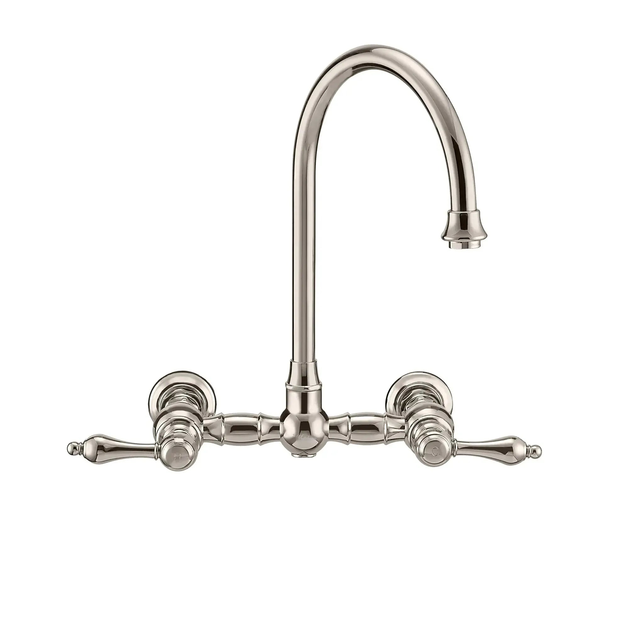 WHITEHAUS Vintage III plus Wall Mount Faucet with a Long Gooseneck Swivel Spout, Lever Handles and Solid Brass Side Spray - WHKWLV3-9301-NT - The Home Selection
