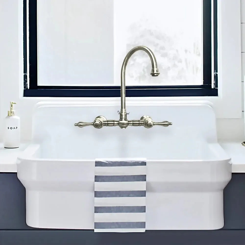 WHITEHAUS Vintage III plus Wall Mount Faucet with a Long Gooseneck Swivel Spout, Lever Handles and Solid Brass Side Spray - WHKWLV3-9301-NT - The Home Selection