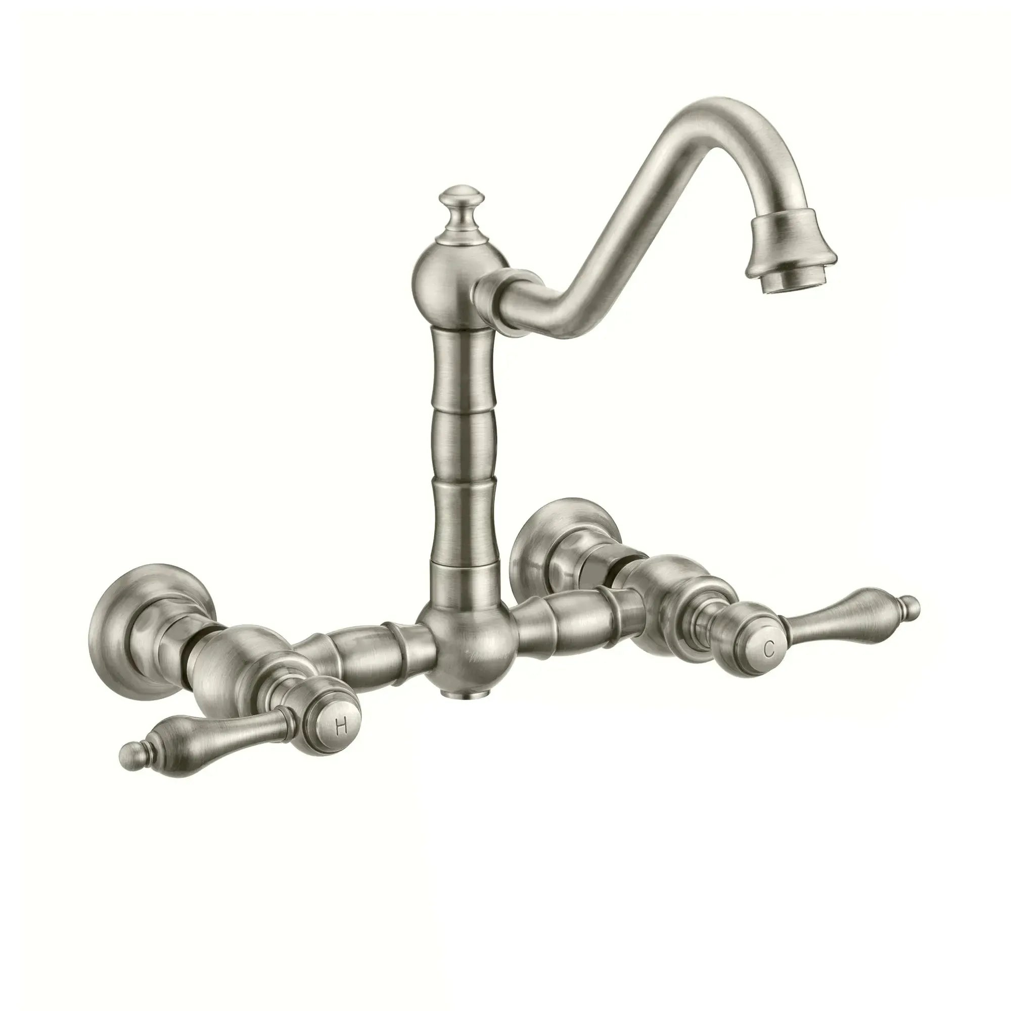 WHITEHAUS Vintage III plus Wall Mount Faucet with a Long Traditional Swivel Spout, Lever Handles and Solid Brass Side Spray - WHKWLV3-9402-NT - The Home Selection