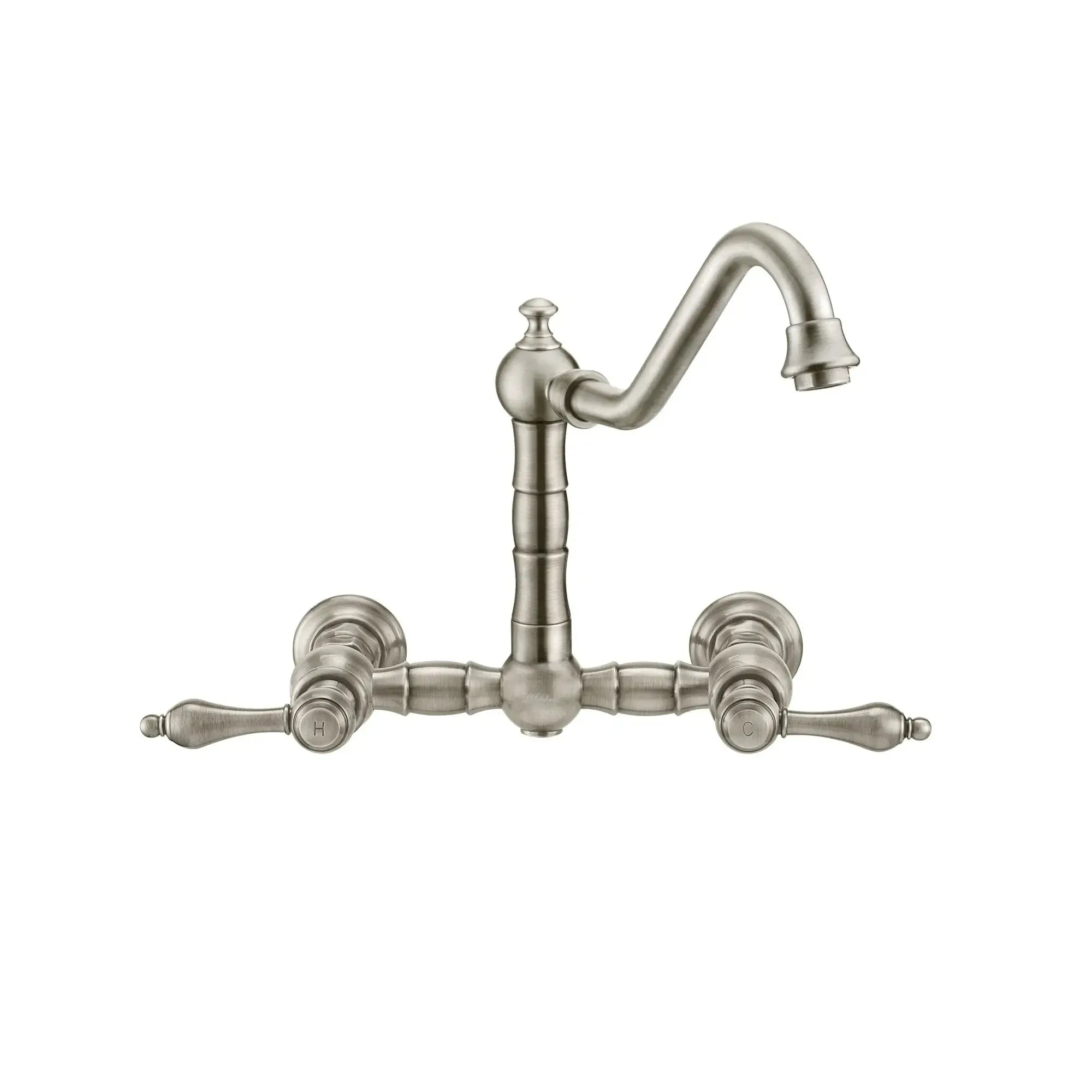 WHITEHAUS Vintage III plus Wall Mount Faucet with a Long Traditional Swivel Spout, Lever Handles and Solid Brass Side Spray - WHKWLV3-9402-NT - The Home Selection