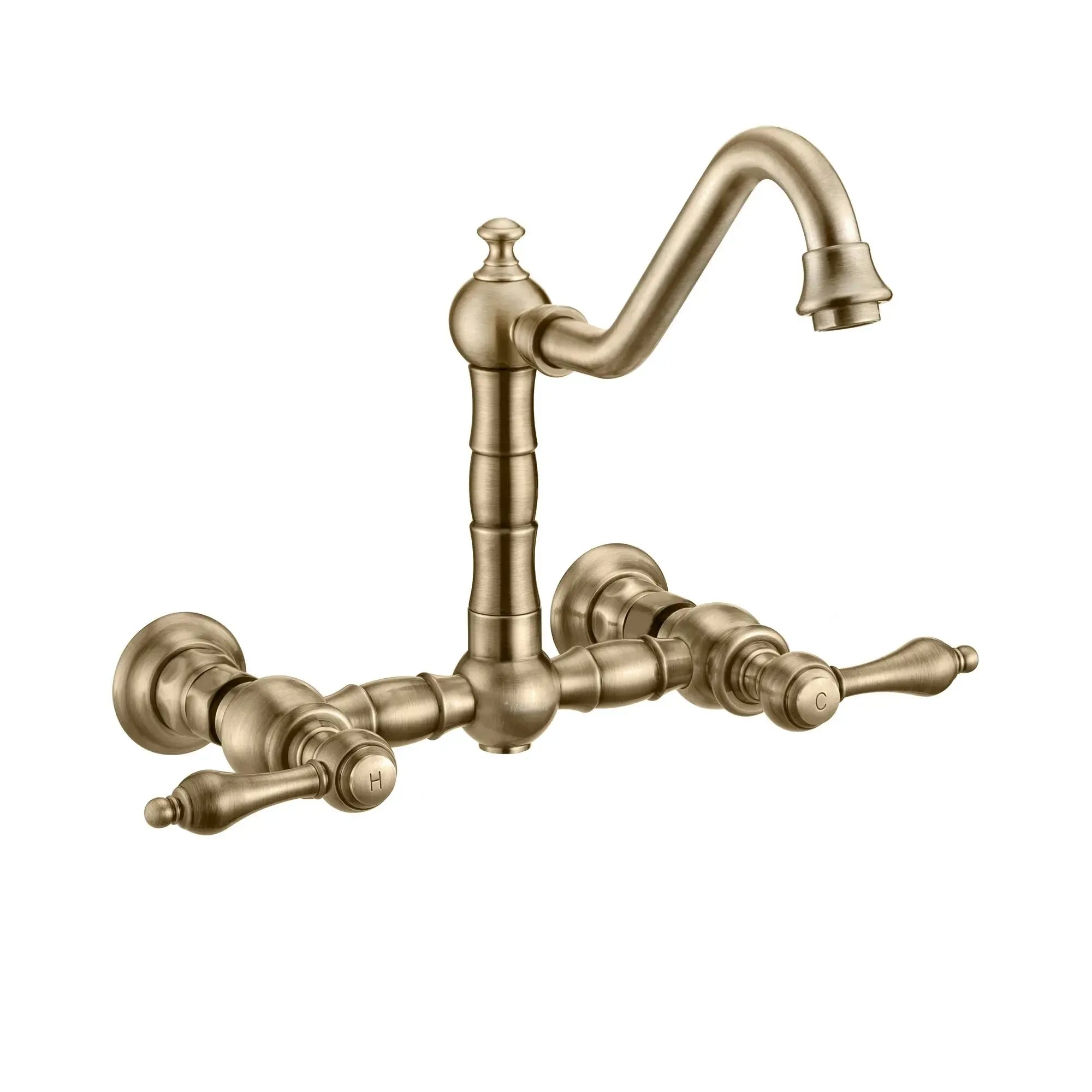 WHITEHAUS Vintage III plus Wall Mount Faucet with a Long Traditional Swivel Spout, Lever Handles and Solid Brass Side Spray - WHKWLV3-9402-NT - The Home Selection