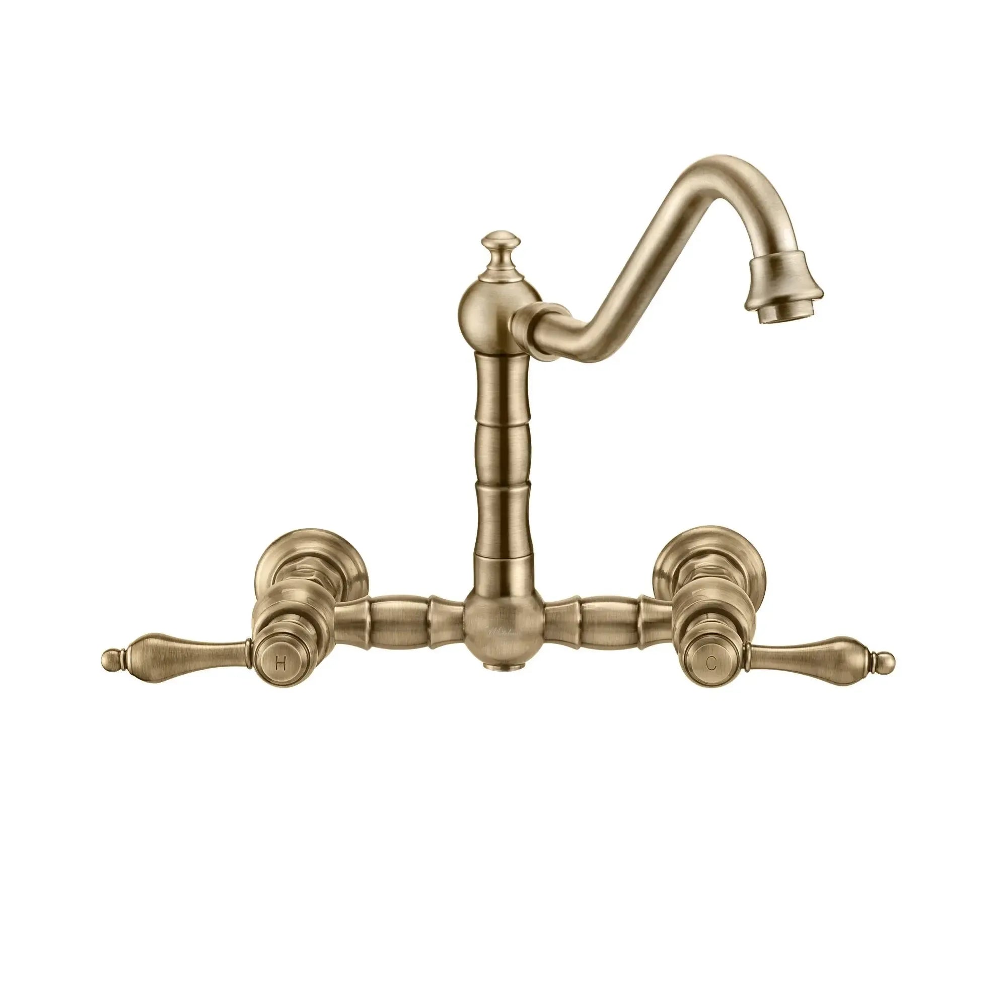 WHITEHAUS Vintage III plus Wall Mount Faucet with a Long Traditional Swivel Spout, Lever Handles and Solid Brass Side Spray - WHKWLV3-9402-NT - The Home Selection