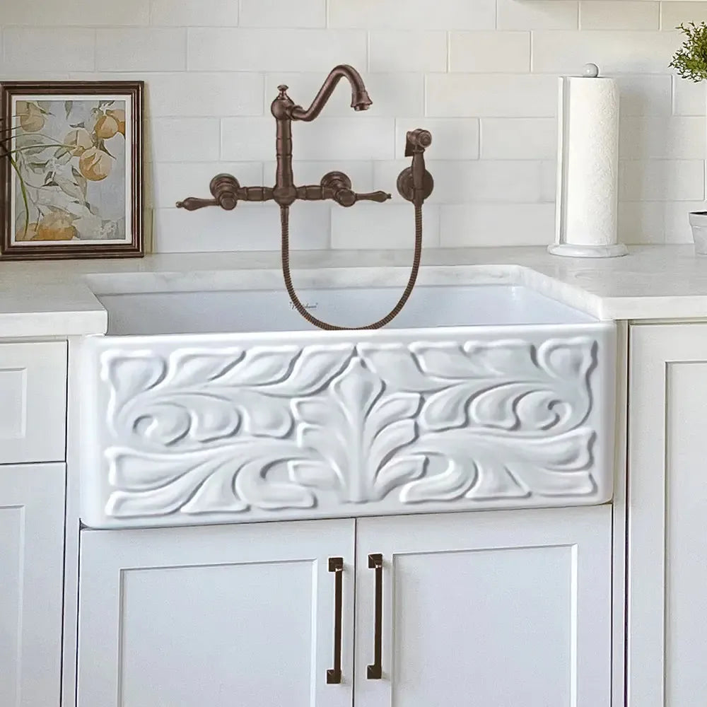 WHITEHAUS Vintage III plus Wall Mount Faucet with a Long Traditional Swivel Spout, Lever Handles and Solid Brass Side Spray - WHKWLV3-9402-NT - The Home Selection