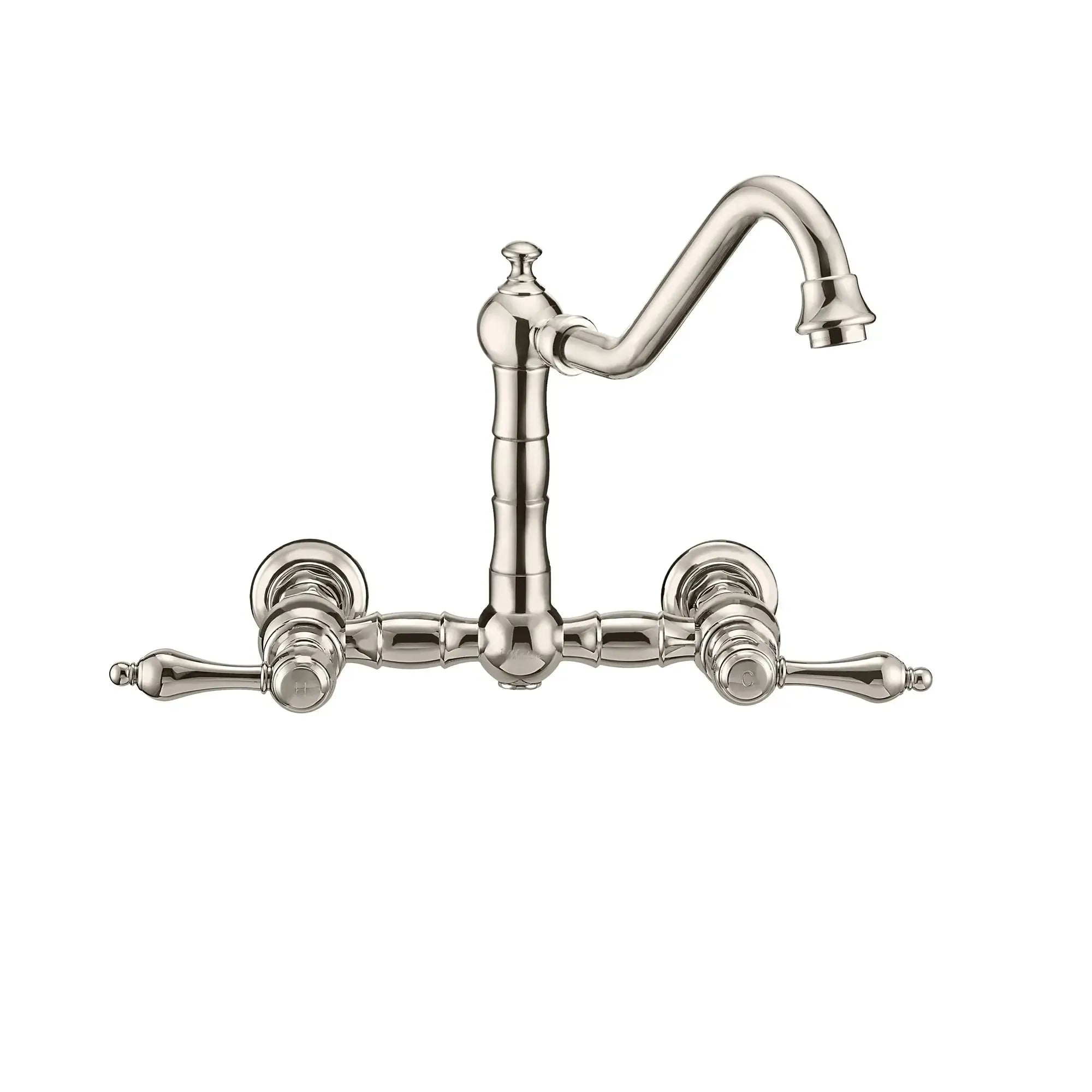 WHITEHAUS Vintage III plus Wall Mount Faucet with a Long Traditional Swivel Spout, Lever Handles and Solid Brass Side Spray - WHKWLV3-9402-NT - The Home Selection