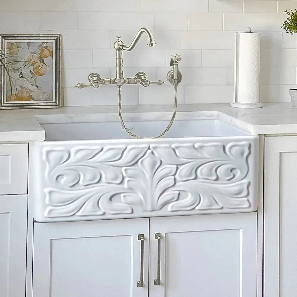 WHITEHAUS Vintage III plus Wall Mount Faucet with a Long Traditional Swivel Spout, Lever Handles and Solid Brass Side Spray - WHKWLV3-9402-NT - The Home Selection