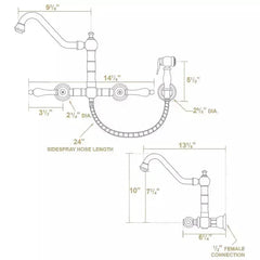 WHITEHAUS Vintage III plus Wall Mount Faucet with a Long Traditional Swivel Spout, Lever Handles and Solid Brass Side Spray - WHKWLV3-9402-NT - The Home Selection