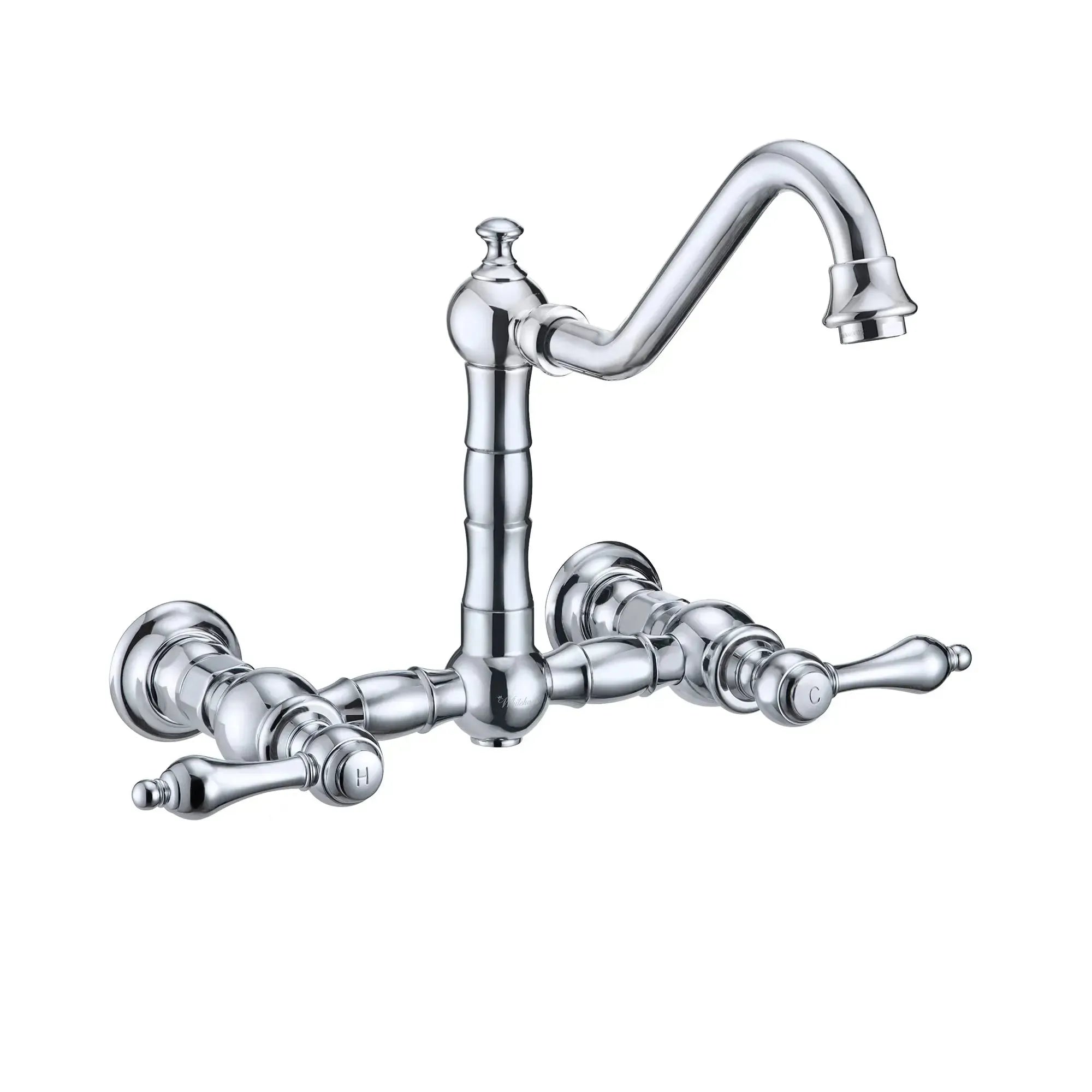 WHITEHAUS Vintage III plus Wall Mount Faucet with a Long Traditional Swivel Spout, Lever Handles and Solid Brass Side Spray - WHKWLV3-9402-NT - The Home Selection