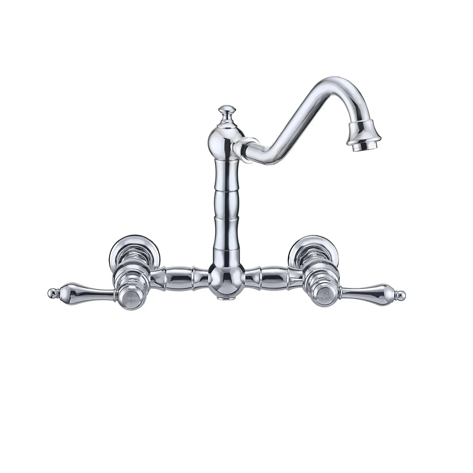 WHITEHAUS Vintage III plus Wall Mount Faucet with a Long Traditional Swivel Spout, Lever Handles and Solid Brass Side Spray - WHKWLV3-9402-NT - The Home Selection