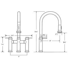 WHITEHAUS Waterhaus Lead-Free Solid Stainless Steel Bridge Faucet with a Gooseneck Swivel Spout, Pull-Down Spray Head and Solid Lever Handles - WHS6900-PDK - The Home Selection