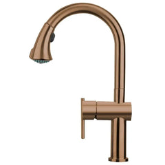 WHITEHAUS Waterhaus Lead Free, Solid Stainless Steel Single-Hole Faucet with Gooseneck Swivel Spout Pull Down Spray Head and Solid Lever Handle - WHS1971-SK - The Home Selection