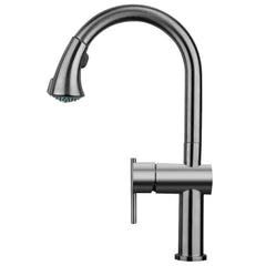 WHITEHAUS Waterhaus Lead Free, Solid Stainless Steel Single-Hole Faucet with Gooseneck Swivel Spout Pull Down Spray Head and Solid Lever Handle - WHS1971-SK - The Home Selection