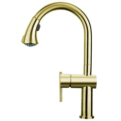 WHITEHAUS Waterhaus Lead Free, Solid Stainless Steel Single-Hole Faucet with Gooseneck Swivel Spout Pull Down Spray Head and Solid Lever Handle - WHS1971-SK - The Home Selection