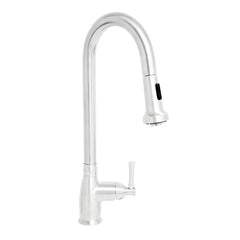 WHITEHAUS Waterhaus Lead-Free Solid Stainless Steel Single-Hole Faucet with Gooseneck Swivel Spout, Pull Down Spray Head and Solid Lever Handle - WHS6800-PDK - The Home Selection