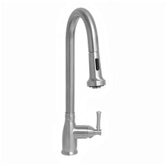 WHITEHAUS Waterhaus Lead-Free Solid Stainless Steel Single-Hole Faucet with Gooseneck Swivel Spout, Pull Down Spray Head and Solid Lever Handle - WHS6800-PDK - The Home Selection