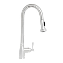 WHITEHAUS Waterhaus Lead-Free Solid Stainless Steel Single-Hole Faucet with Gooseneck Swivel Spout, Pull Down Spray Head and Solid Lever Handle - WHS6800-PDK - The Home Selection