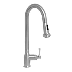 WHITEHAUS Waterhaus Lead-Free Solid Stainless Steel Single-Hole Faucet with Gooseneck Swivel Spout, Pull Down Spray Head and Solid Lever Handle - WHS6800-PDK - The Home Selection