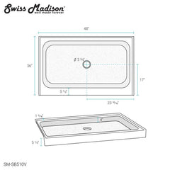 Swiss Madison Voltaire 48 x 36 Single-Threshold, Center Drain, Shower Base - SM-SB510
