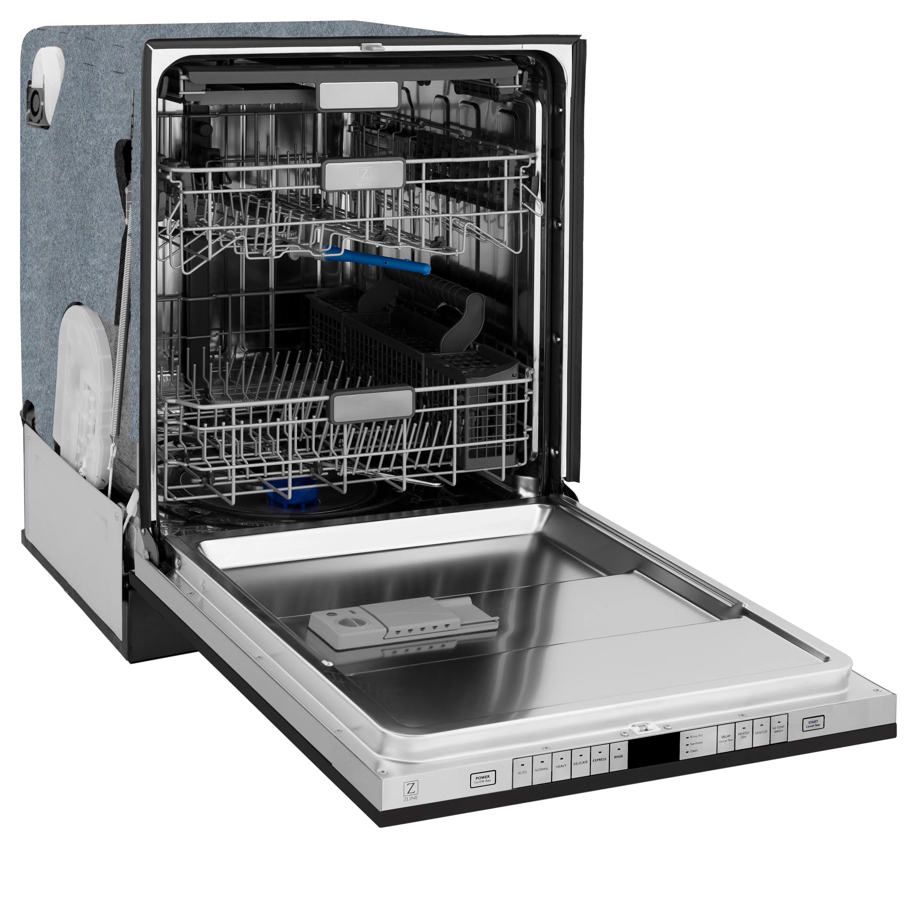 ZLINE Autograph Edition 24" 3rd Rack Top Touch Control Tall Tub Dishwasher in Black Stainless Steel with Handle, 45dBa (DWMTZ-BS-24)