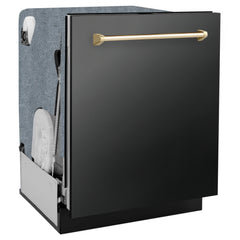 ZLINE Autograph Edition 24" 3rd Rack Top Touch Control Tall Tub Dishwasher in Black Stainless Steel with Handle, 45dBa (DWMTZ-BS-24)
