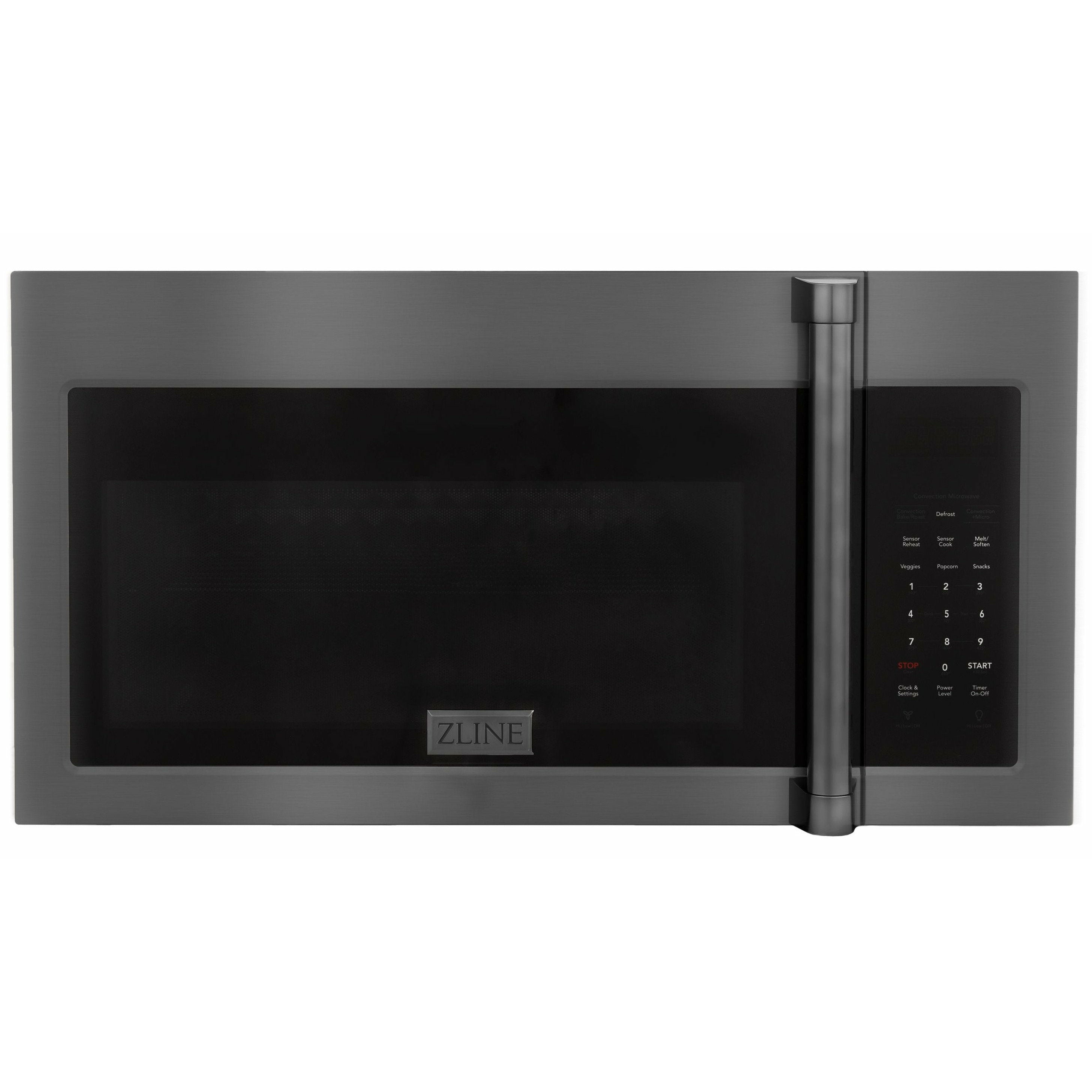 ZLINE Over the Range Convection Microwave Oven in Black Stainless Steel with Traditional Handle and Sensor Cooking, MWO-OTR-H-30-BS