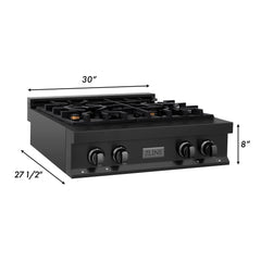 ZLINE 30" Porcelain Gas Stovetop in Black Stainless Steel with 4 Gas Brass Burners (RTB-BR-30)