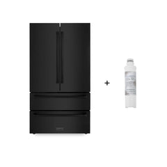 ZLINE 36-Inch 22.5 cu. ft Freestanding French Door Refrigerator with Ice Maker and Water Filter in Fingerprint Resistant Black Stainless Steel - RFM-36-WF-BS