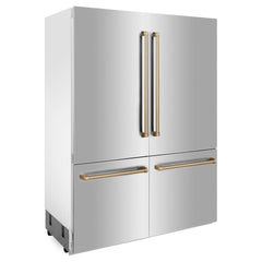 ZLINE 60" Autograph Edition 32.2 cu. ft. Built-in 4-Door French Door Refrigerator with Internal Water and Ice Dispenser in Stainless Steel with Gold Accents (RBIVZ-304-60-G)
