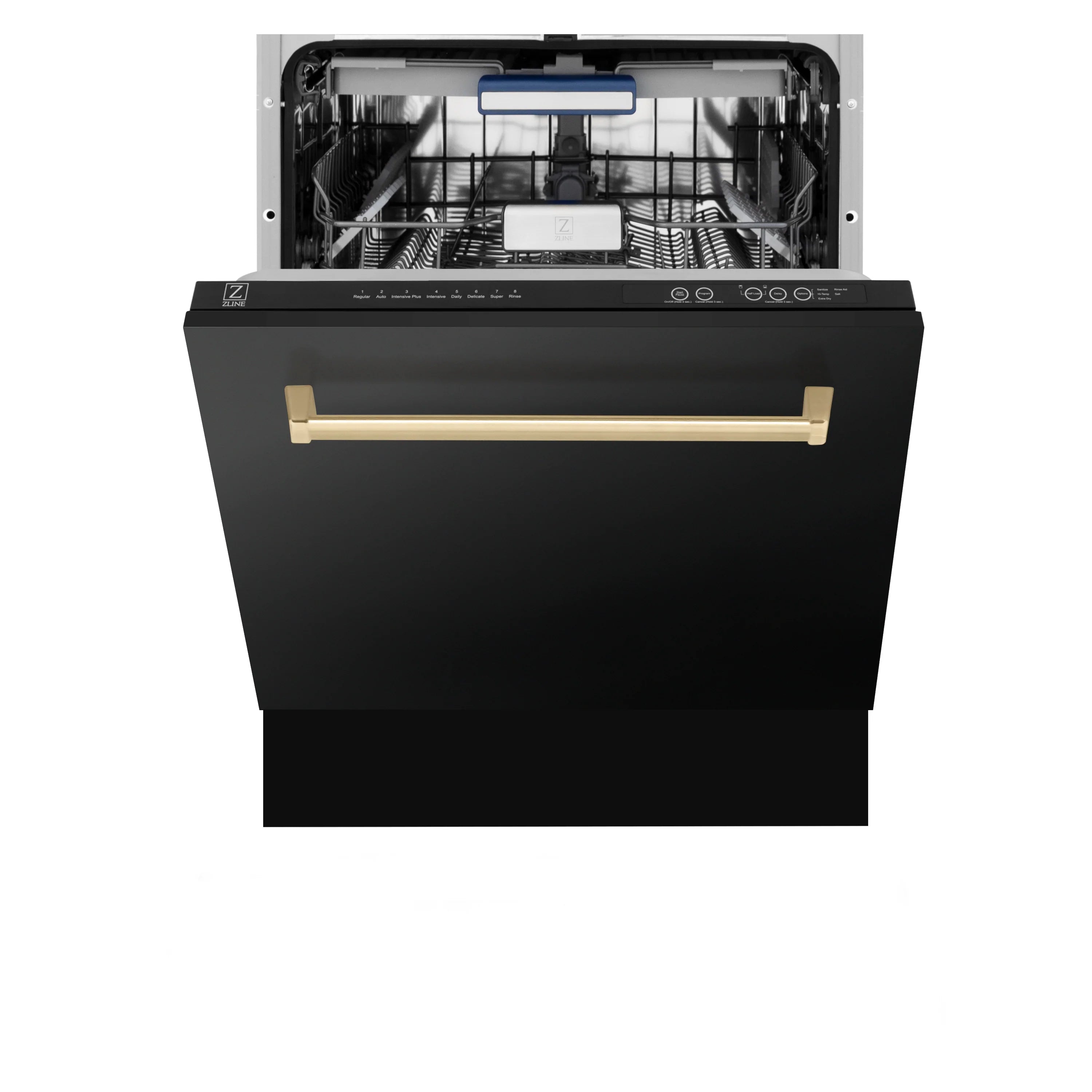 ZLINE Autograph Edition 24" 3rd Rack Top Control Tall Tub Dishwasher in Black Stainless Steel with Accent Handle, 51dBa - DWVZ-BS-24