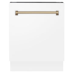 ZLINE Autograph Edition 24" 3rd Rack Top Control Tall Tub Dishwasher in White Matte with Accent Handle, 51dBa - DWVZ-WM-24