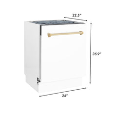 ZLINE Autograph Edition 24" 3rd Rack Top Control Tall Tub Dishwasher in White Matte with Accent Handle, 51dBa - DWVZ-WM-24