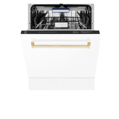 ZLINE Autograph Edition 24" 3rd Rack Top Control Tall Tub Dishwasher in White Matte with Accent Handle, 51dBa - DWVZ-WM-24