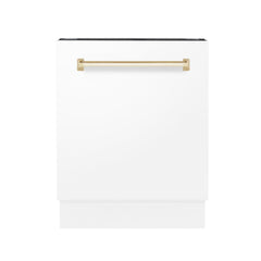 ZLINE Autograph Edition 24" 3rd Rack Top Control Tall Tub Dishwasher in White Matte with Accent Handle, 51dBa - DWVZ-WM-24