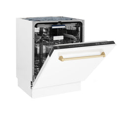 ZLINE Autograph Edition 24" 3rd Rack Top Control Tall Tub Dishwasher in White Matte with Accent Handle, 51dBa - DWVZ-WM-24