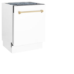 ZLINE Autograph Edition 24" 3rd Rack Top Control Tall Tub Dishwasher in White Matte with Accent Handle, 51dBa - DWVZ-WM-24