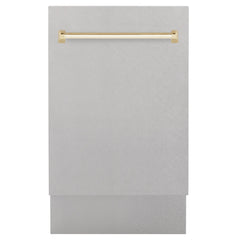 ZLINE Autograph Edition 18” Compact 3rd Rack Top Control Dishwasher in DuraSnow® Stainless Steel with Accent Handle, 51dBa - DWVZ-SN-18