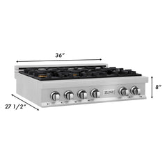 ZLINE 36" Porcelain Gas Stovetop in DuraSnow® Stainless Steel with 6 Gas Burners - RTS-36