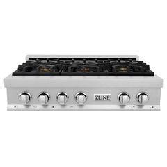 ZLINE 36" Porcelain Gas Stovetop in DuraSnow® Stainless Steel with 6 Gas Burners - RTS-36