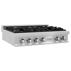 ZLINE 36" Porcelain Gas Stovetop in DuraSnow® Stainless Steel with 6 Gas Burners - RTS-36