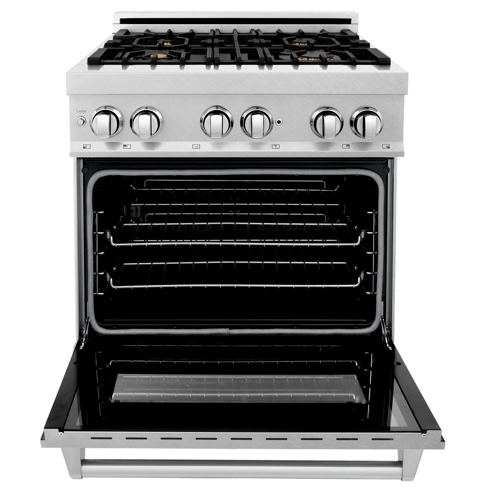 ZLINE 30-Inch 4.0 cu. ft. Electric Oven and Gas Cooktop Dual Fuel Range with Griddle and Brass Burners in Fingerprint Resistant Stainless - RAS-SN-BR-GR-30