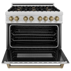 ZLINE Autograph Edition 36" 4.6 cu. ft. Dual Fuel Range with Gas Stove and Electric Oven in DuraSnow® Stainless Steel with Accents - RASZ-SN-36