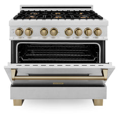 ZLINE Autograph Edition 36" 4.6 cu. ft. Dual Fuel Range with Gas Stove and Electric Oven in DuraSnow® Stainless Steel with Accents - RASZ-SN-36