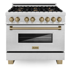 ZLINE Autograph Edition 36" 4.6 cu. ft. Dual Fuel Range with Gas Stove and Electric Oven in DuraSnow® Stainless Steel with Accents - RASZ-SN-36