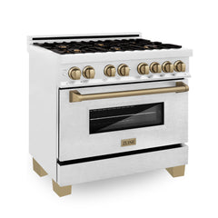 ZLINE Autograph Edition 36" 4.6 cu. ft. Dual Fuel Range with Gas Stove and Electric Oven in DuraSnow® Stainless Steel with Accents - RASZ-SN-36