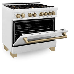 ZLINE Autograph Edition 36" 4.6 cu. ft. Dual Fuel Range with Gas Stove and Electric Oven in DuraSnow® Stainless Steel with Accents - RASZ-SN-36