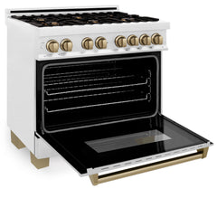 ZLINE Autograph Edition 36" 4.6 cu. ft. Dual Fuel Range with Gas Stove and Electric Oven in DuraSnow® Stainless Steel with Accents - RASZ-SN-36