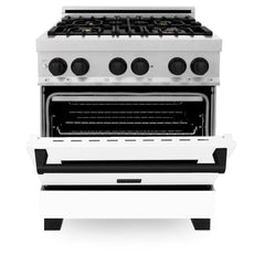 ZLINE Autograph Edition 30" 4.0 cu. ft. Dual Fuel Range with Gas Stove and Electric Oven in DuraSnow® Stainless Steel with White Matte Door and Accents - RASZ-WM-30