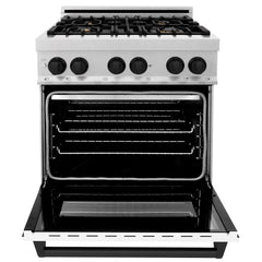 ZLINE Autograph Edition 30" 4.0 cu. ft. Dual Fuel Range with Gas Stove and Electric Oven in DuraSnow® Stainless Steel with White Matte Door and Accents - RASZ-WM-30