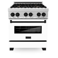 ZLINE Autograph Edition 30" 4.0 cu. ft. Dual Fuel Range with Gas Stove and Electric Oven in DuraSnow® Stainless Steel with White Matte Door and Accents - RASZ-WM-30
