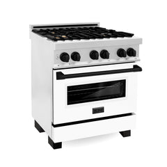ZLINE Autograph Edition 30" 4.0 cu. ft. Dual Fuel Range with Gas Stove and Electric Oven in DuraSnow® Stainless Steel with White Matte Door and Accents - RASZ-WM-30