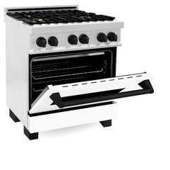 ZLINE Autograph Edition 30" 4.0 cu. ft. Dual Fuel Range with Gas Stove and Electric Oven in DuraSnow® Stainless Steel with White Matte Door and Accents - RASZ-WM-30